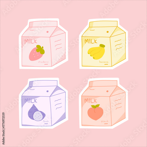 flavored Korean milk carton vector illustrator pack