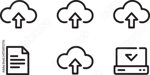 Outline Icon Set for Cloud Upload, File Transfer, and Data Storage