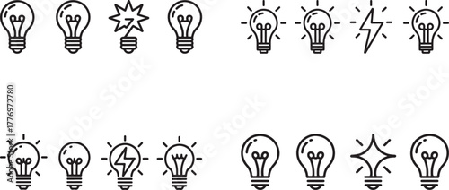 Large Set of Light Bulb Idea and Energy Outline Vector Icons