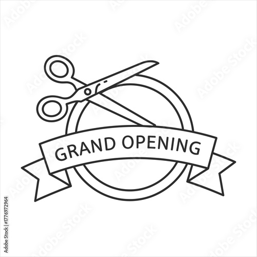 Grand Opening Ribbon Cutting Ceremony Business Launch Icon with vector illustration