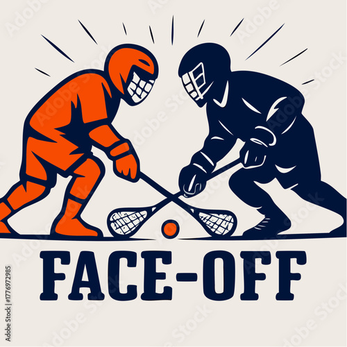 lacrosse duel ignition: crouched face-off moment with radiant tension and competitive symmetry