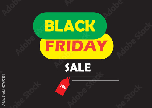 Black Friday Sale Advertisement Featuring 20% Off Tag, Green and Yellow Color Scheme
