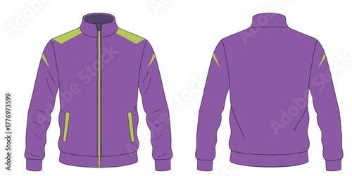 Vector illustration of a long sleeve purple sports track jacket mockup