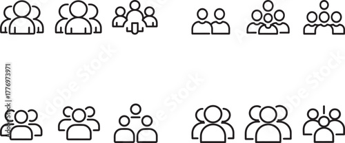 People Group Teamwork and Crowd Outline Vector Icon Set