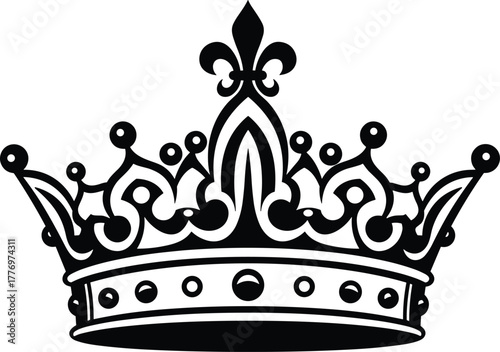 Royal crown silhouette vector, ornate decorative design with fleur de lis, regal authority symbol, monarchy insignia, luxury emblem, leadership power illustration