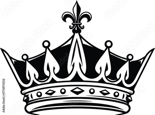 Royal crown silhouette vector, ornate decorative design with fleur de lis, regal authority symbol, monarchy insignia, luxury emblem, leadership power illustration