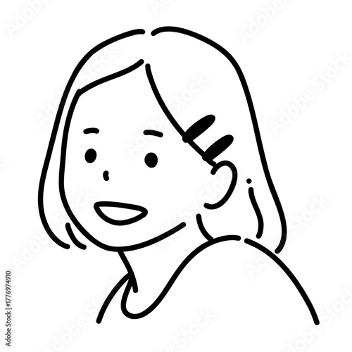 シンプル手書き風線画　ボブヘアの少女