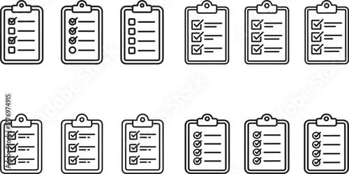 Set of Checklist and To-Do List Outline Icons - Task Management Vector