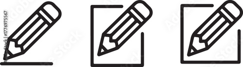 Set of Pencil and Edit Icons - Write, Draw, and Rename Outline Vector