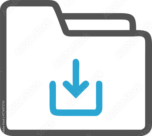Icon of a gray folder with a blue downward arrow symbolizing file download. Simple, modern design conveys digital organization and access.