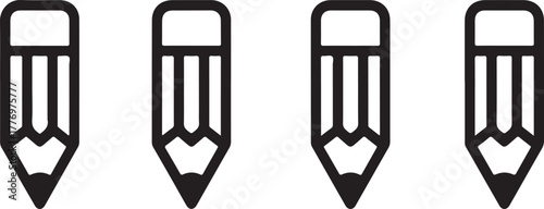 Simple Sharpened Pencil Outline Vector Icon Set
