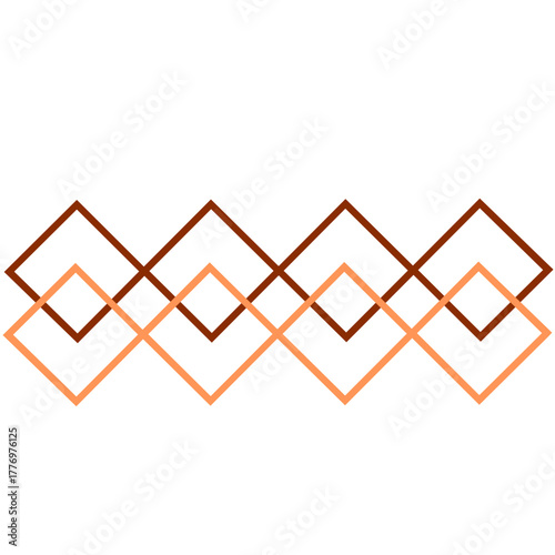 Minimalist geometric pattern of intertwined brown and orange diamond shapes.