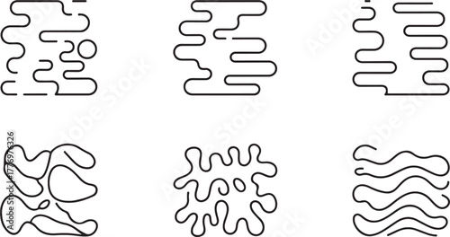 Abstract Liquid Wavy Flow and Organic Outline Vector Pattern Set