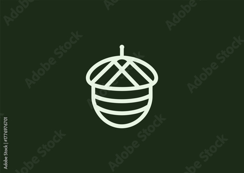 A minimalist acorn logo in elegant line style, symbolizing growth, potential, and nature’s strength, featuring clean geometric curves in a simple vector design