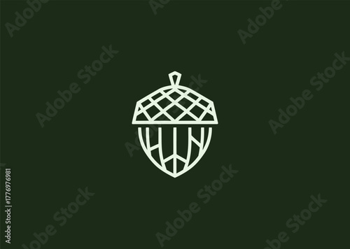 A minimalist acorn logo in elegant line style, symbolizing growth, potential, and nature’s strength, featuring clean geometric curves in a simple vector design