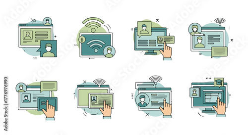 Digital Identity and Online Profiles Modern Vector Icons Representing User Accounts Social Media and Web Services