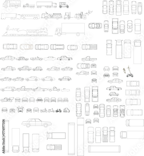 2D Car Drawing – Top and Side View for Architectural and Interior Design Plans
