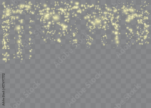 Sparkling magical dust particles .The dust sparks and golden stars shine with special light. Vector sparkles on a transparent background. Christmas light effect.