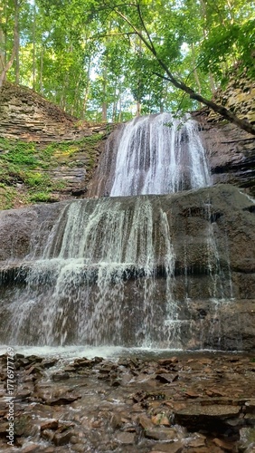 Photography Cascading Sherman waterfall in lush forest