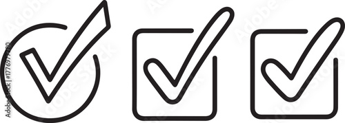 Check Mark Done and Approval Outline Vector Icon Set