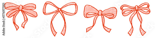Set doodle bow ribbon vector. Collection ideal for celebration, gift, and decoration themes. These graphics feature a hand-drawn ribbon knot with a casual, sketchy style.