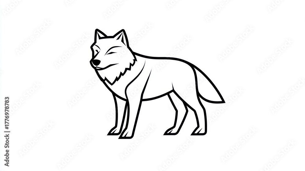 Obraz premium Wolf standing, facing left, white background, for educational or design use
