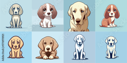 sad dog vector illustration set on blue background