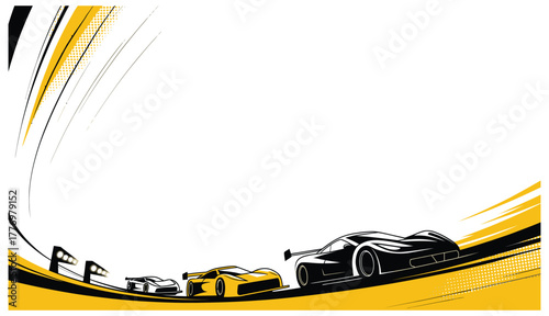 Modern racing abstract background with car speed effects, bold shapes, and dynamic composition, perfect for motorsport design, advertising, and high-energy sports visuals.