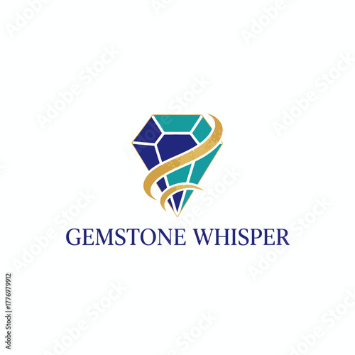 Free Download A diamond-shaped gemstone logo with swirling ribbon element above text. Features turquoise and gold - GFXLoad