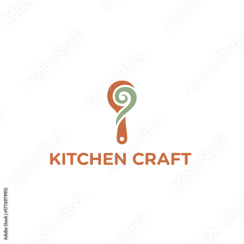 A kitchen-themed logo shows a spoon with swirl design, in brown and green, with text at the bottom