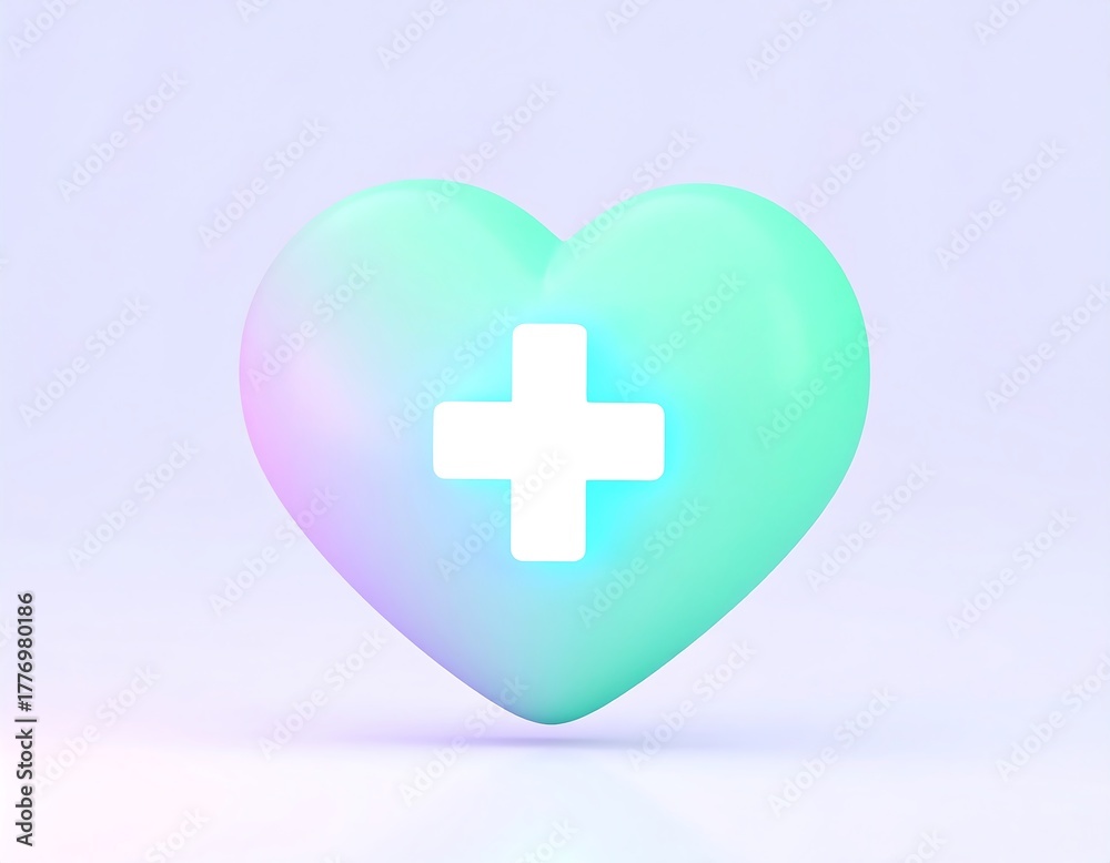 Obraz premium Glowing 3D Heart Symbol with Medical Cross Icon Illustration