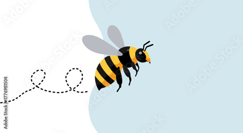 A vibrant illustration of a flying bee on a light background.
