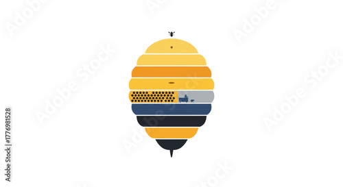 Abstract illustration of a beehive with multiple layers and colors.