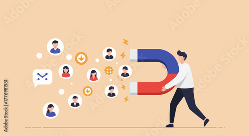 Attracting customers with a magnet, business concept illustration.