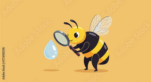 Bee Inspecting a Water Droplet with a Magnifying Glass.