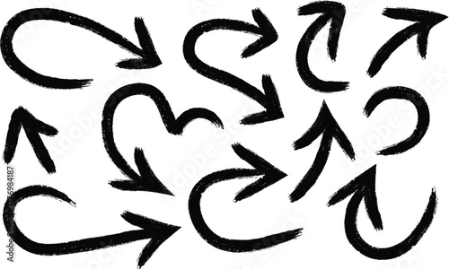 Collection of hand drawn black arrows pointing in various directions