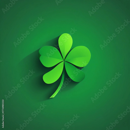 A Single Four Leaf Clover with a Dark Green Gradient Background and Subtle Shadow Effect