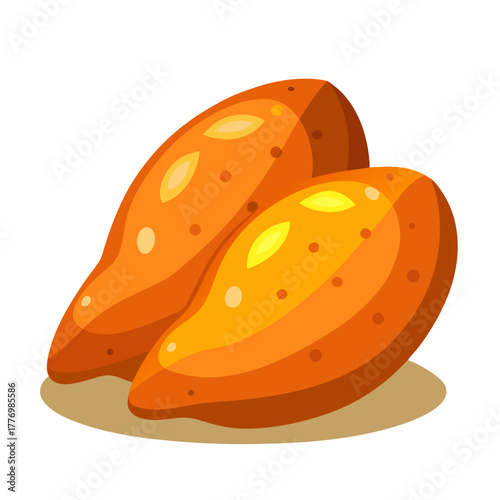 two sweet potatoes with smooth, elongated oval shapes.