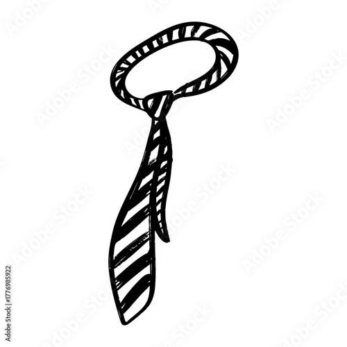 Simple hand drawn sketch of a necktie with striped design on a white background. This minimalist doodle illustration is perfect for business, office, fashion, or mens style concepts.