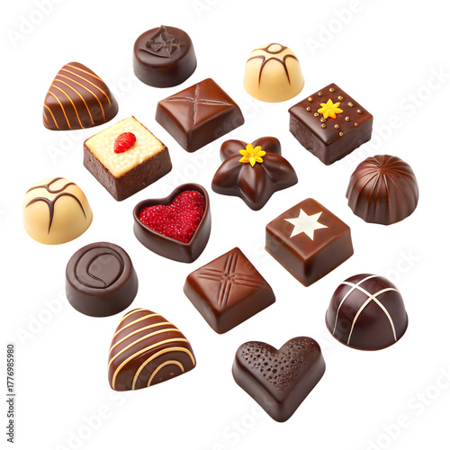Gourmet Chocolate Assortment: Delicious Pralines & Truffles Collection on transparent background