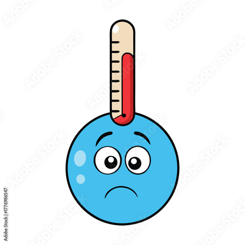 A cute sick emoticon with flushed cheeks and a thermometer in its mouth, showing a gentle frown and tired eyes, perfectly capturing the feeling of being unwell but adorable.
