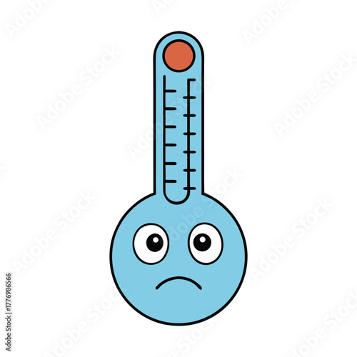 A cute sick emoticon with flushed cheeks and a thermometer in its mouth, showing a gentle frown and tired eyes, perfectly capturing the feeling of being unwell but adorable.
