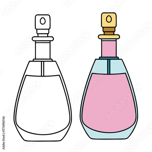 A beautiful perfume bottle coloring page featuring an elegant glass design with ornate details, ready to be filled with creative colors and fragrant imagination.
