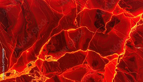 Vibrant Red Hot Lava with Golden Veins Texture Background.