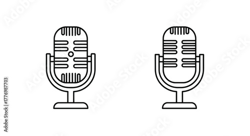 Two vintage style microphones depicted with a simple black and white outline