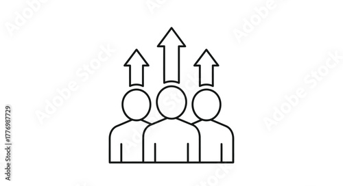 Three people with arrows pointing upwards representing growth and teamwork