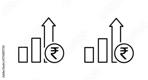 Increasing indian rupee value shown by rising bar graph arrows