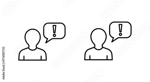 Two people communicating with exclamation marks in speech bubbles depicted