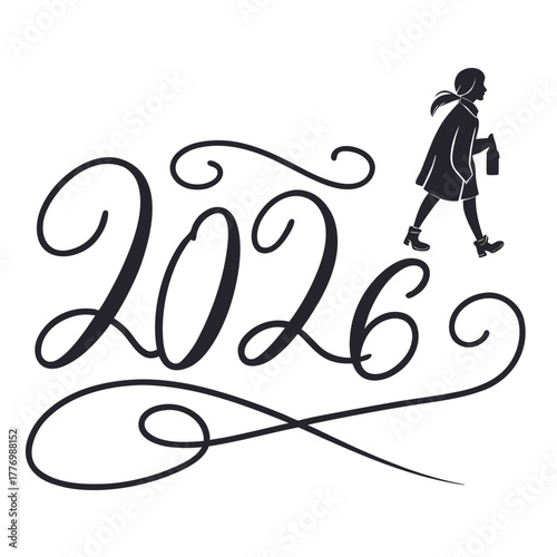2026 calligraphy with a person walking with a bottle year new year