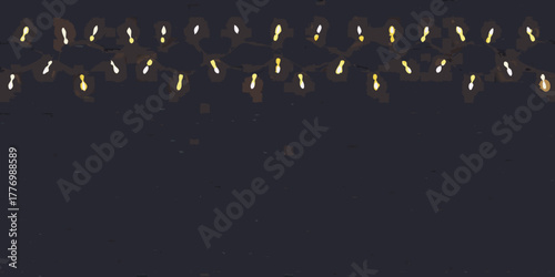 String of warm glowing fairy lights draped across a dark checkered background